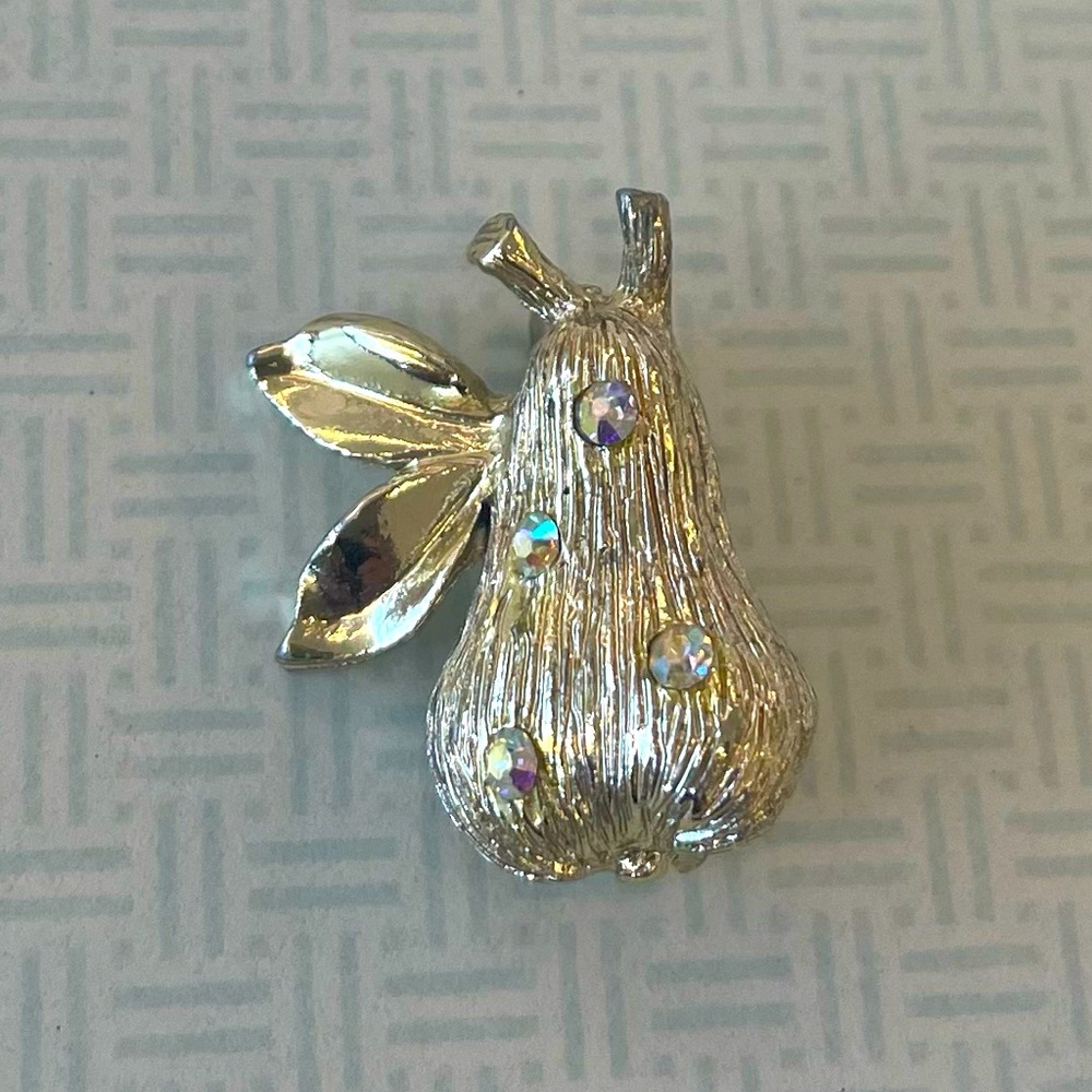 Vintage Tiny Jeweled Pear Brooch Pin
